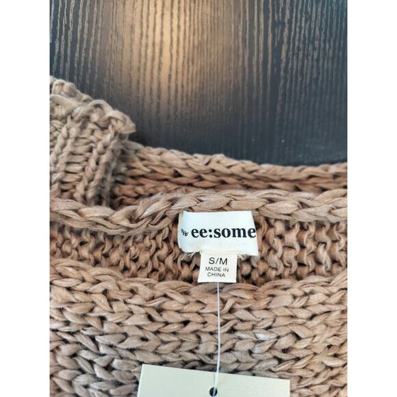 Brown Cropped Sweater Loose Knit Oversized Drop Shoulder Womens S/M - Picture 5 of 6